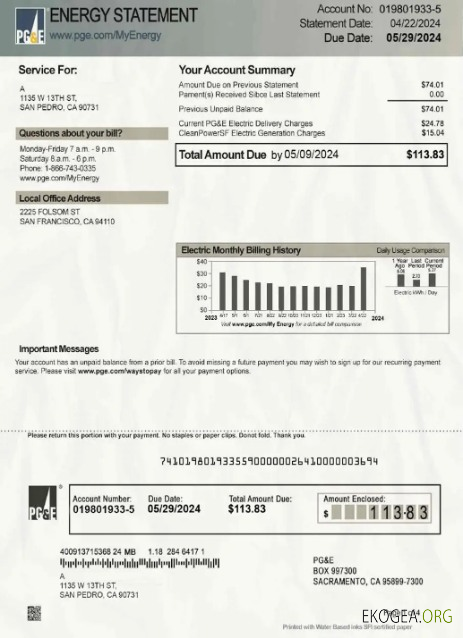 Canada Pg&e energy bill template